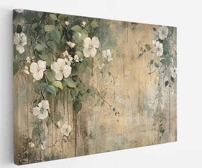 Saammp Canvas Schilderij - Vintage - Natuur -Witte Bloemen - 45x30 - Foto op canvas - Wanddecoratie - Muurdecoratie Woonkamer - Kantoor Decoratie