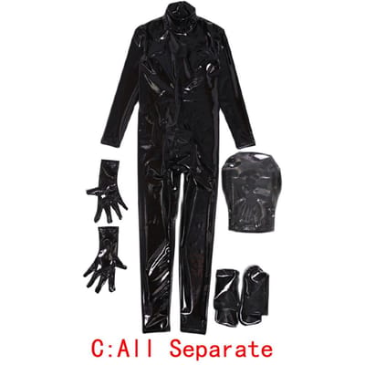 4 Pièces/Ensemble Bodysuit Homme Wetlook PVC Vêtements de Fitness Vêtements de Musculation Body Shaper Manteau Complet Zentai Collants Catsuit Shapewear EM black