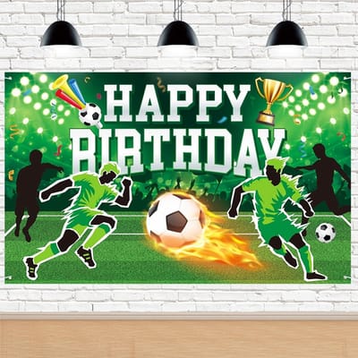 Dailygoods- Voetbal Achtergrond 110 x 180 cm - Feest Decoratie - Happy Birthday - Verjaardagsfeest - Sportthema - Kleurige Ontwerpen - Feestdecoratie