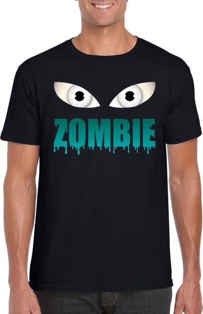 Halloween zombie ogen t-shirt zwart heren - Halloween kostuum S