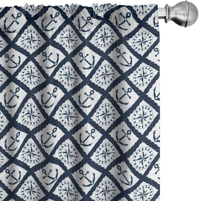 ABAKUHAUS Marine Voorhangen – Ankerwindroos – 2x75x225 Indigo Wit