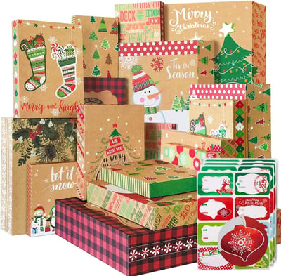 Kerstgeschenkdozen met deksels - 12 stuks + 80 folie kersttag stickers - geschikt voor grote kleding