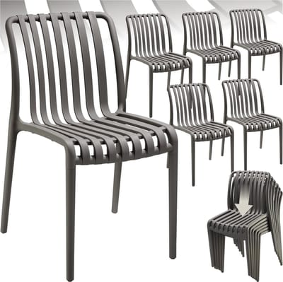 tectake® Set van 6 Tuinstoelen Alcudia - Antraciet - Kunststof Stoelen - Stapelbaar - Stoelen voor Tuin, Terras of Balkon - Weerbestendig en UV-bestendig - Draagkracht 120kg per Tuinstoel
