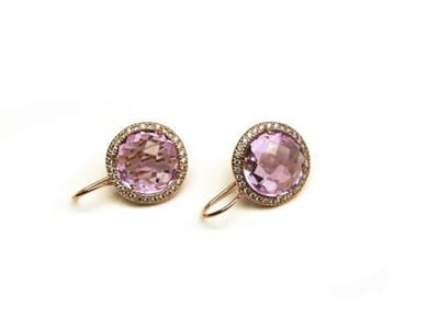 model Paola oorringen in zilver roze verguld gezet met roze steen en cubic zirconia