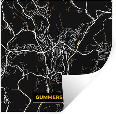 Muurstickers - Sticker Folie - Plattegrond – Gummersbach – Goud – Stadskaart – Kaart - Duitsland - 100x100 cm - Plakfolie - Muurstickers Kinderkamer - Zelfklevend Behang XXL - Zelfklevend behangpapier - Stickerfolie