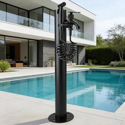 Waterkolom Buitenkraan - Vrijstaande Fontein - Tuin Bewatering - Roestvrij Staal - 60cm Hoog - Zwart