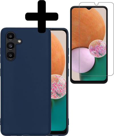 Hoesje - Met Screenprotector - Geschikt voor Samsung Galaxy A13 5G - Sterk & Shockproof - Back Cover - Siliconen Case - Telefoon Hoes - Telefoonhoesjes - Donkerblauw