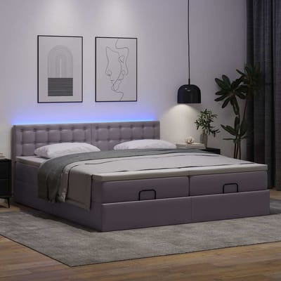 vidaXL - Bed - poef - met - matrassen - en - LED's - 160x200cm - kunstleer - grijs