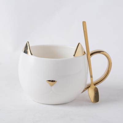 Eenvoudige Gouden Kat Keramische Kop Student Koppels Drinkwater Kop Kantoor Hooguitziende Leuke Cadeau Mok 301-400ml