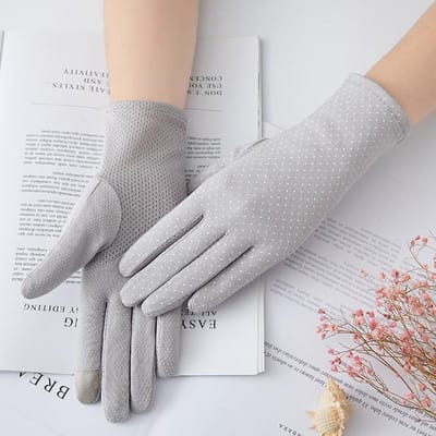 Zonnebrandhandschoenen Lente en Zomer Dames Stof Geborduurd Touchscreen Handschoenen Rijden Ademend Buiten Zonwering Fiets Handschoenen One Size gray
