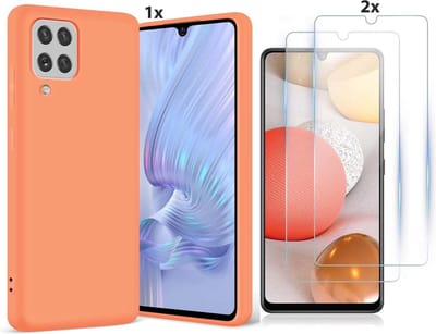 Hoesje Geschikt Voor Samsung Galaxy A42 5G Hoesje Soft Nano Silicone Backcover Gel Oranje Met 2x Glazen Screenprotector