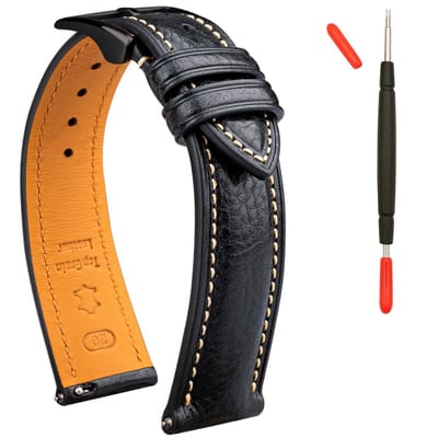 Dailygoods- Horlogeband Plantaardig Gelooid - Leren Horlogeband 20 mm - Reservearmbanden - Snelsluiting - Dikke/Zachte Armband - Voor Mannen/Vrouwen - Horloge Strap