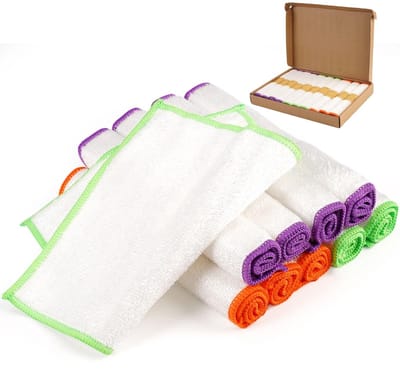 Dailygoods - 10 Stuks Bamboedoeken,23×18cm Witte Vaatdoek Bamboevezel Wassen Theedoek,Absorberende Washandjes Theedoeken,Bamboe Poetsen,Absorberende Reinigingsdoeken,Antiaanbaklaag en Gemakkelijk te Reinigen