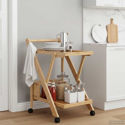 vidaXL - Keuken - Trolley - met - Wielen - Lichtbruin - 65 - x - 40,5 - x - 76,5 - cm - Bamboe