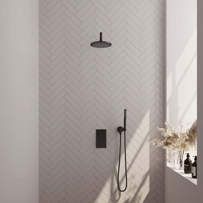 Brauer Black Carving Thermostatische Regendoucheset Inbouw - Hoofddouche 20 cm - Gebogen Wandarm - 3 Weg - Handdouche Staaf - Doucheslang - Wandaansluitbocht - Mat Zwart