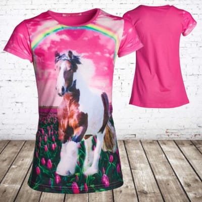 Meisjes shirt met paard en regenboog - Roze - 86/92