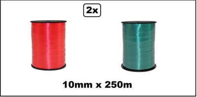 2x Krullint rood en groen 10mm x 250meter - krul lint thema feest decoratie kado kado gold verjaardag