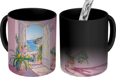 Magische Mok - Foto op Warmte Mokken - Koffiemok - Roze - Buiten - Verf - Magic Mok - Beker - 350 ML - Theemok