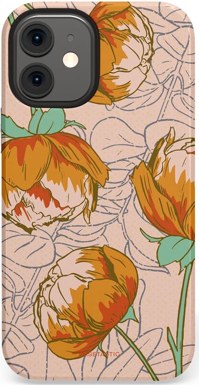 Casetastic hoesje geschikt voor Apple iPhone 12 Mini - Dubbellaagse bescherming - Lente pioenroos - Fashion Case - Zand Zilver Okergeel Terracotta