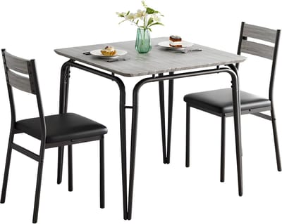 Eettafelset - Voor Keuken & Kleine Ruimtes - 2-Persoons Vierkante Eetkamertafel met Stoelen - Rustiek Bruin - keukentafel - Grijs