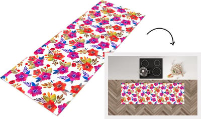 Keukenloper - Loper keuken - Waterverf - Bloemen - Paars - 150x50 cm - Keukenloper vinyl