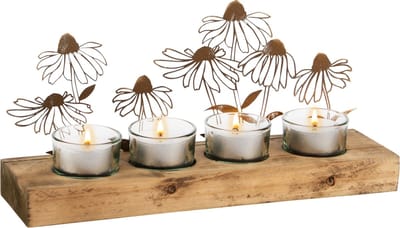 Dekoratief | Theelichthouder m/bloemen, roest, metaal/hout, 30x5x15cm | A240985