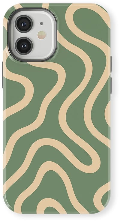 DripCase Curvy Lines Hoesje geschikt voor iPhone 12 | Backcover met Mag | Design Tough Case geschikt voor iPhone 12 Olive Drift