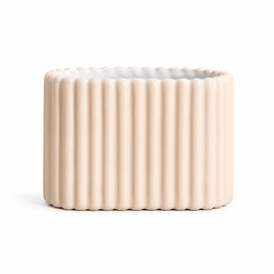 HOMLA - Solvani Badkamer Beker - Tandenborstelhouder - Badkamer Accessoire - Geribbeld Design - Opberger voor Tandenborstels & Accessoires - Steenware Mok - 13.9 x 6.7 x 8.8 cm - Beige