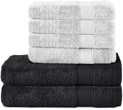 Komfortec Handdoekenset 4x handdoek 50x100 cm en 2x badhanddoek 70x140 cm - 100% Katoen - Zwart&Wit