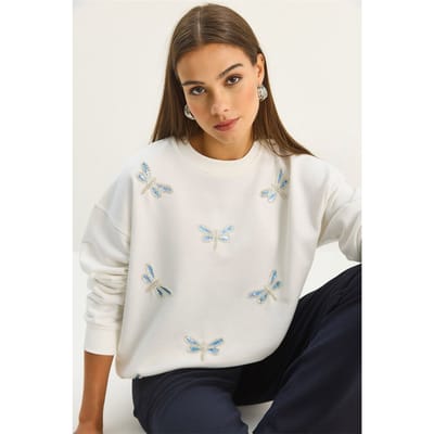 Libelle Geborduurde Ronde Hals Sweater
