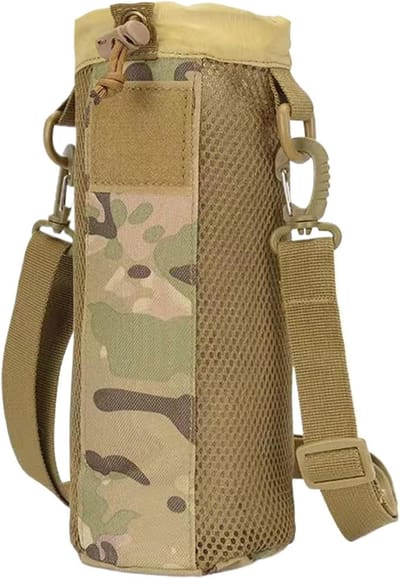 Waterfles Drager - Draagzak Trekkoord - Buitenactiviteiten - Verstelbare Schouderriem - 25 x 10.5 cm - Camouflage
