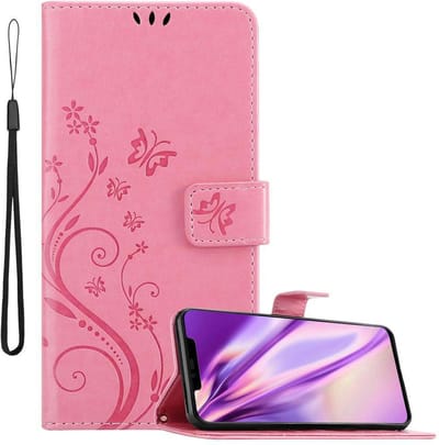 Cadorabo Hoesje geschikt voor Huawei MATE 20 PRO in BLOEMEN ROZE - Beschermhoes in bloemmotief met magnetische sluiting, standfunctie en kaartsleuven Book Case Cover Etui