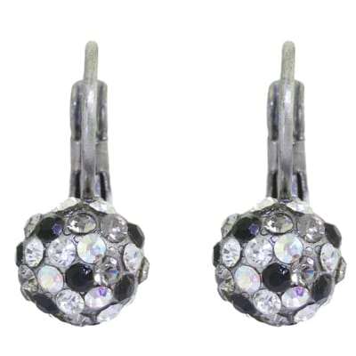 Behave – Dames oorhangers – Zwart wit kristal – 0,9 cm – Vintage zilverkleur