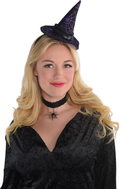 Diadeem met heksenhoed - zwart/paars - haarband - kunststof - Horror/Halloween - heks - verkleed accessoires