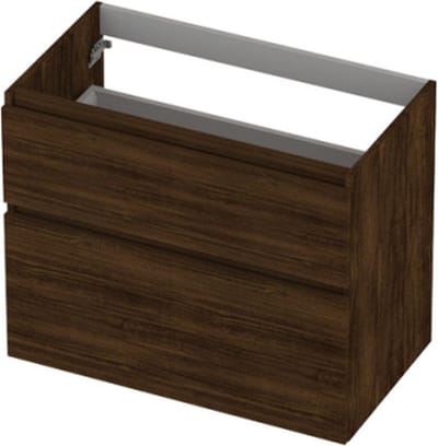 INK® wastafelonderkast 2 laden greeploos houten keerlijst asymmetrisch 80x45x65cm, koper eiken
