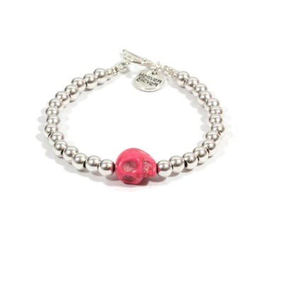 Heaven Eleven - dames - Armband - zilver - plating - pink - schedel