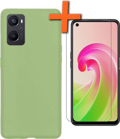 Hoes - Met Screenprotector - Geschikt voor OPPO A76 - Sterk & Shockproof - Back Cover - Siliconen Case - Telefoon Hoes - Groen