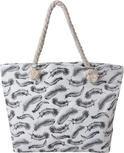 Juleeze | Strandtas 43*33 cm | Grijs | Polyester | Rechthoekig | Veren | JZBG0195