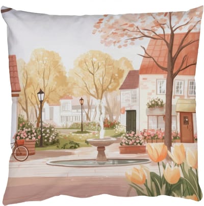 Sierkussens - Kussentjes Woonkamer - 50x50 cm - Dorpsplein - Fontein - Tulpen