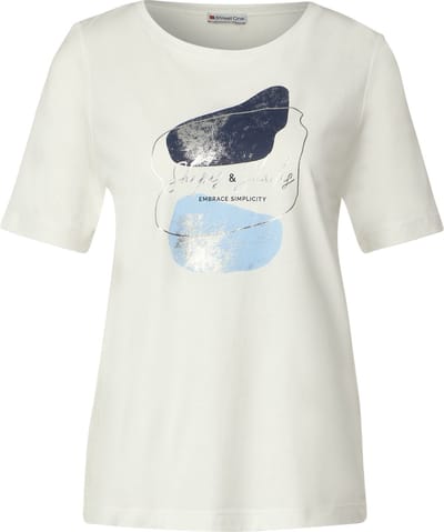 Street One foil part print - Dames T-shirt - off white - Maat 42