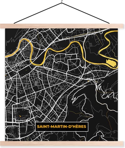 Posterhanger incl. Poster 40x40 cm - Schoolplaat - Saint-Martin-d'Hères - Stadkaart - Plattegrond - Kaart - Frankrijk - Textielposter - Blanke latten - Stadskaart