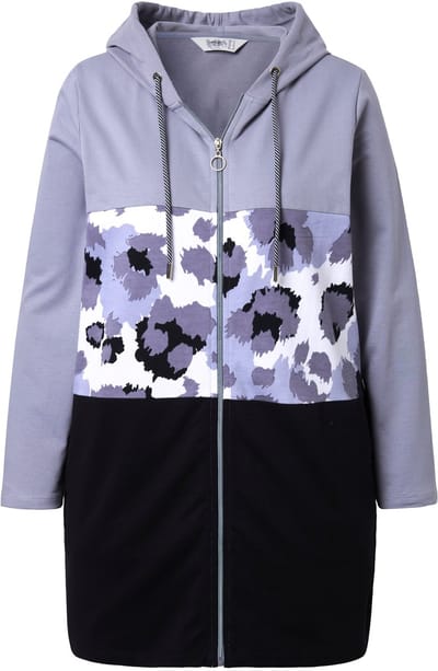 Angel of Style - Dames - lange sweatjas A-lijn luipaardstrepen - Zwart - Maat 44