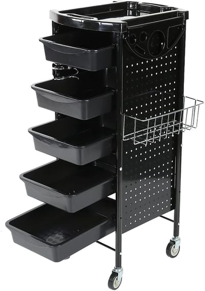 Dailygoody - Salon Trolley - Verstelbare Hoogte - 6 Tier Opslag - Zwart - Kappers Trolley - Voor Thuis en Salon Gebruik - Zwart