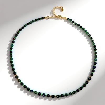 Cavill - Verstelbare Halsketting - 925 Sterling Zilver Verguld - Ethiopische Mezezo Opalen 25,78 ct & Tanzaniaanse Tsavoriet 7,69 ct