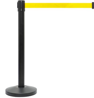 GJ Floors - Afzetpaal met trekband | Zwart - Geel - Hoogte: 92 cm - Lengte: 200 cm - Steel diameter: 5,1 cm