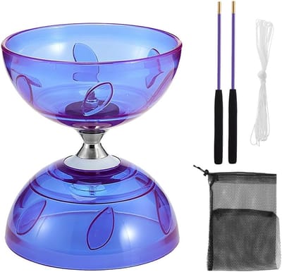 Diabolo met Kogellagers en Verlichting in het Donker - Triple Opslagset met 10 m Vervangingskabel, Stok en Netzak - Perfect Cadeau voor Beginners en Professionals in Jongleeraccessoires