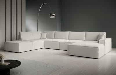 Meubella - Manolo - Hoekbank 5-zits - Stof beige - Rechts
