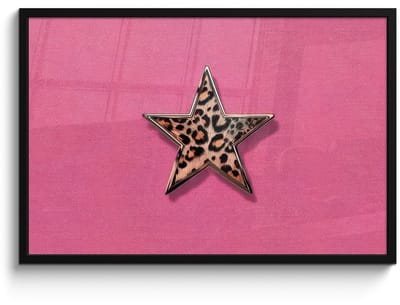 Poster in lijst - Fotolijst 90x60 cm - Posters - Ster - Luipaard - Print - Roze - Posterlijst zwart - Decoratie - Wanddecoratie woonkamer - Muurdecoratie slaapkamer