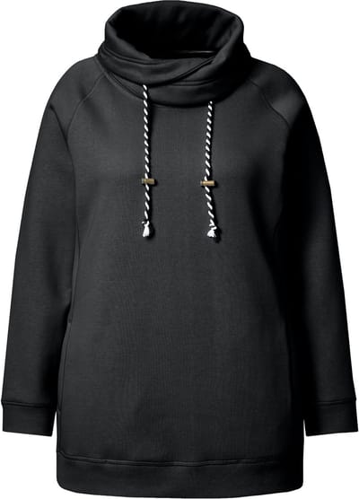 Ulla Popken - Dames - Sweatshirt wijde opstaande kraag zakken lange raglanmouw - Zwart - Maat 62+