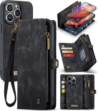 CaseMe Hoesje - Geschikt voor iPhone 16 Pro Hoesje - CaseMe 008 2-in-1 Book Case & Back Cover met Portemonnee - Zwart